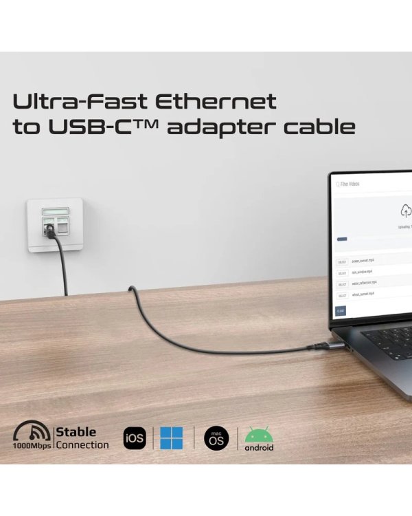 Promate CLink-RJ45 Кабель USB-C to Ethernet 10/100/1000Mbps / 5m