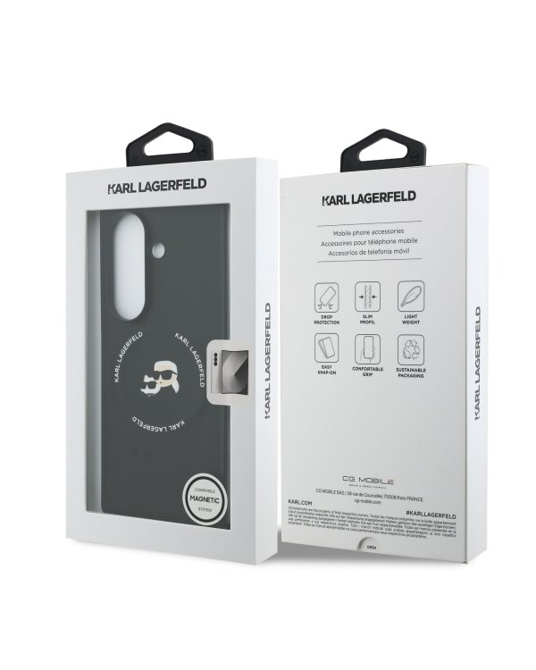 Karl Lagerfeld PU Karl and Choupette Heads Magnetic Case Магнитный защитный чехол для Samsung Galaxy Z Fold 7 / чёрный