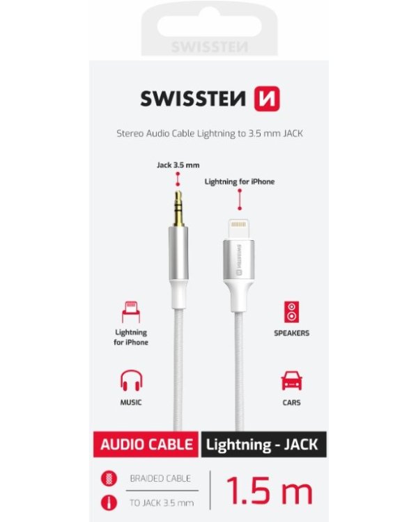 Swissten Audio Adapter Textile Aудио адаптер Lightning - 3.5mm Kабель 1.5m