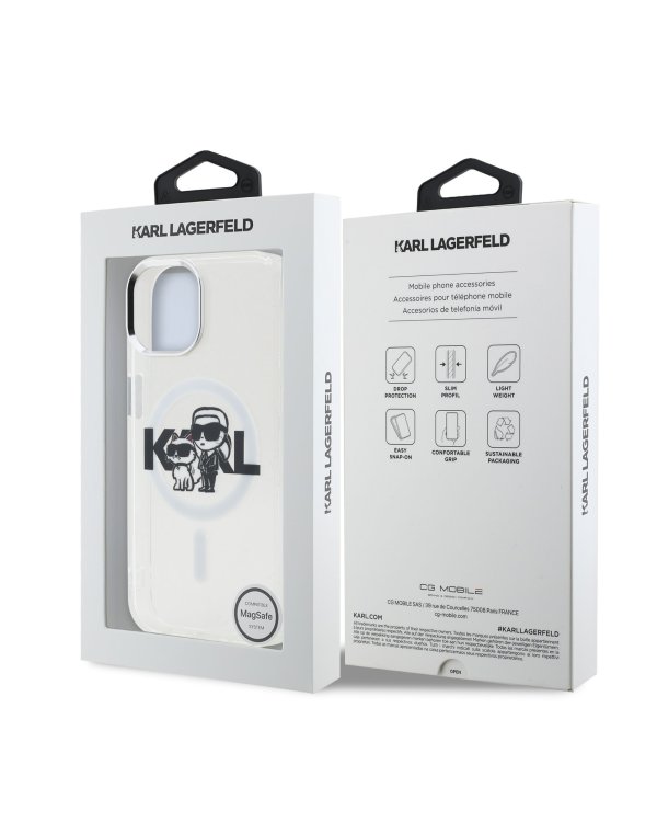 Karl Lagerfeld IML Glitter Karl and Choupette Sketch MagSafe Case Защитный чехол для iPhone 15 / прозрачный