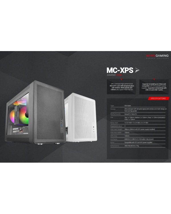 Mars Gaming MCXPS mATX Ultra-Compact Gaming PC Case with MESH & Glass Panel
