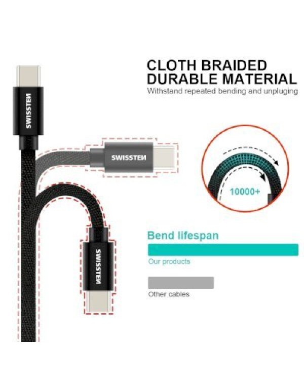 Swissten Textile Универсальный Quick Charge 3.1 USB-C / USB-C Кабель данных и зарядки 0.2m black
