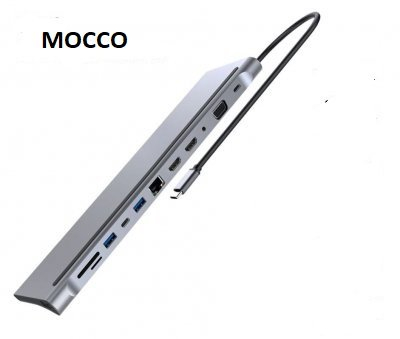 Mocco 12in1 Док станция для портативного компьютера / 2 x HDMI / 1 x USB 3.0 / USB-C / RJ45 / SD / Micro SD / VGA / PD / Audio / Серый