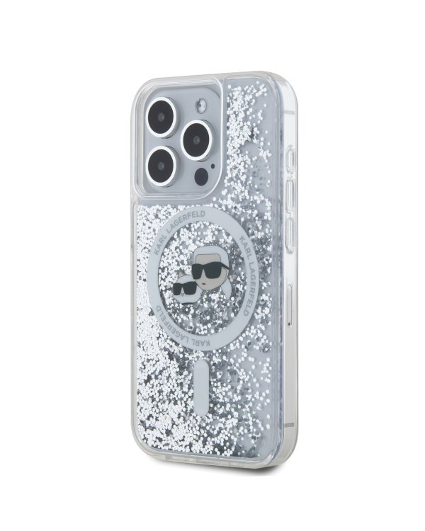 Karl Lagerfeld Liquid Glitter Karl and Choupette Heads MagSafe Защитный чехол для iPhone 15 Pro / прозрачный