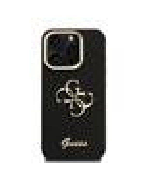 Guess PU Grained 4G Logo Stand Camera Frame Case Защитный чехол для iPhone 15 Pro Max / чёрный