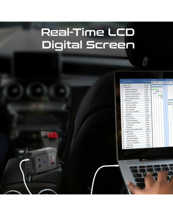 Promate Inverto-200W Автомобильный инвертор DC-AC 11-17V 200W / USB-C PD65W