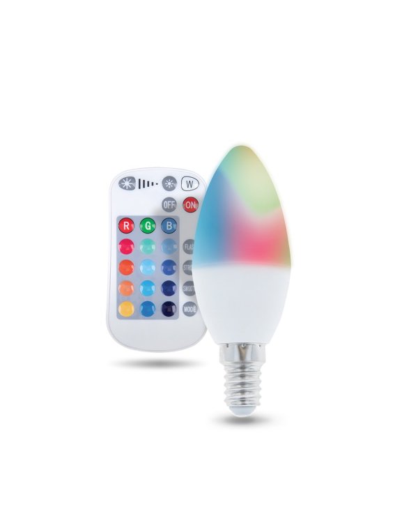 Дополнительное изображение книги «Forever Light E14 LED Лампочка C37 / 5W / 250 lm / 3000K / RGB / RC / белый»