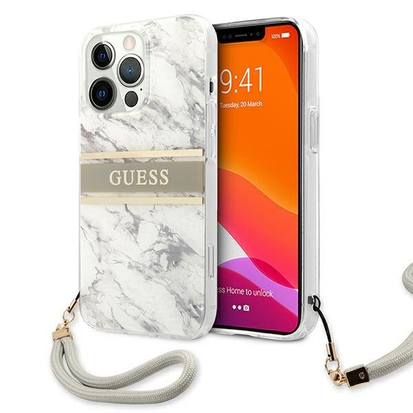 Guess GUHCP13XKMABGR Marble Strap Back Case Чехол для Apple iPhone 13 Pro Max Серый