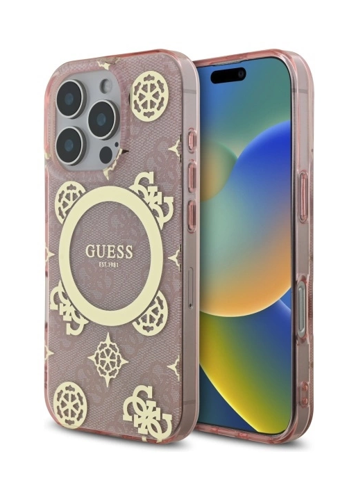 Guess IML Peony On 4G Background MagSafe Защитный Чехол для Apple iPhone 16 Pro