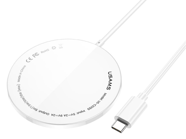 Usams Super Thin Magnetic Зарядное устройство 15W для Apple iPhone / 12 mini / 12 / 12 PRO / 12 PRO MAX / 5V / 2A / 1m USB-C / белое