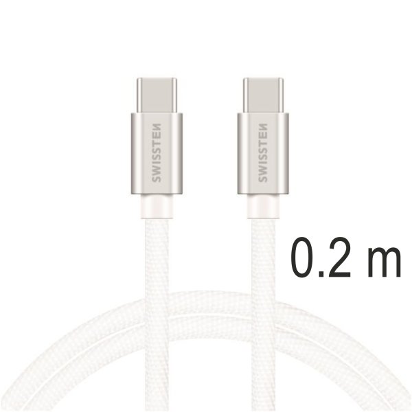 Swissten Textile Универсальный Quick Charge 3.1 USB-C / USB-C Кабель данных и зарядки 0.2m серебристый