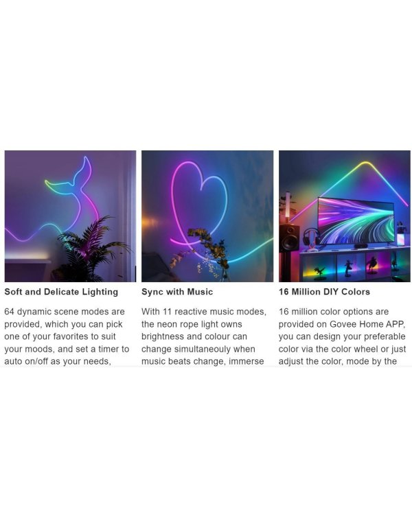 Govee H61A2 Neon Rope RGBIC LED Smart Strip IP67 / Bluetooth / Wi-Fi / 5m