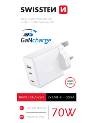 Swissten GaN Зарядное устройство 2x USB-C / USB для UK socket 70W