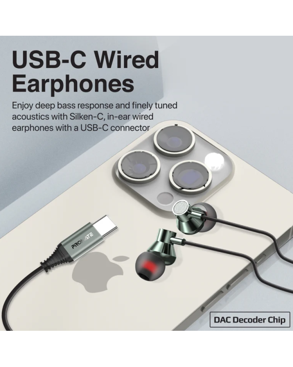 Promate Silken-C Ergonomic Stereo In-Ear Проводные наушники USB-C / 1.2m