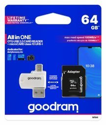 Goodram MicroSD class 10 UHS I 64GB Карта памяти + Картридер