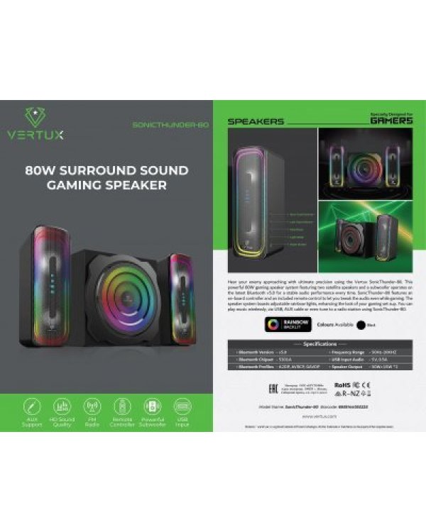 Vertux SonicThunder-80 Bluetooth Акустическая система 2.1 / 80 W / Radio / USB