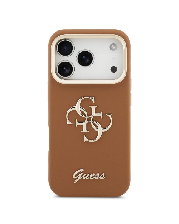 Guess PU Grained 4G Logo Stand Camera Frame Case Защитный чехол для iPhone 17 Pro / коричневый