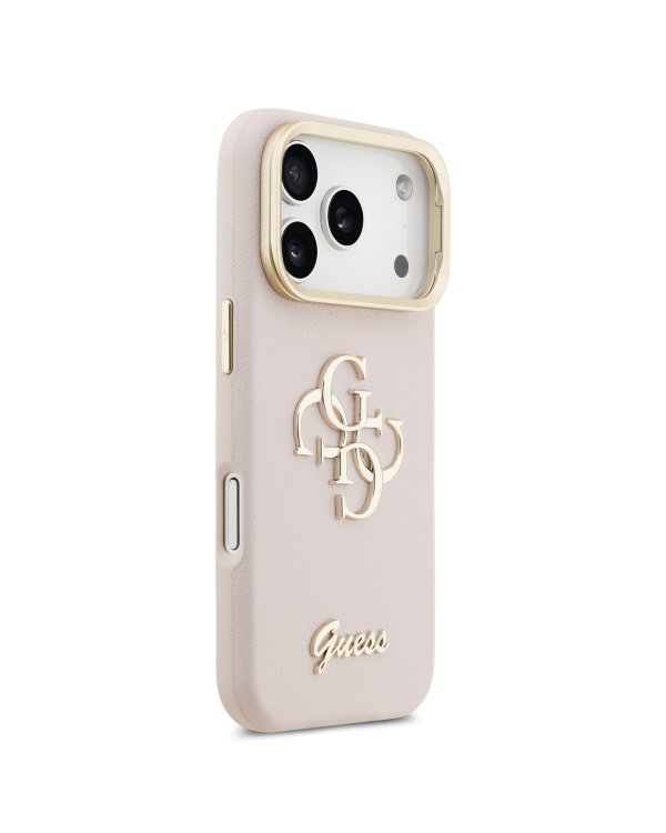 Guess PU Grained 4G Logo Stand Camera Frame Case Защитный чехол для iPhone 17 Pro / розовый