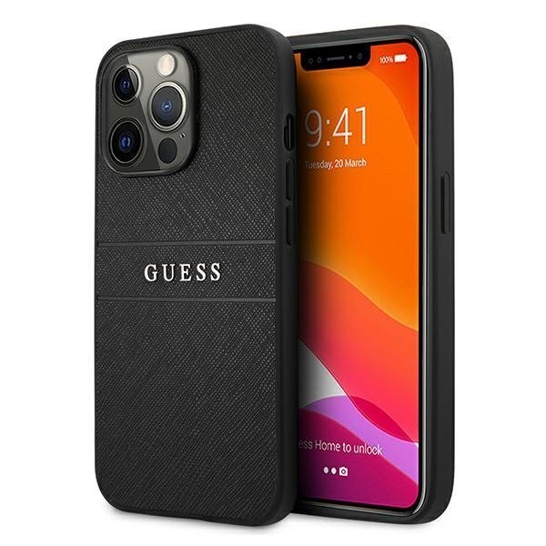 Guess GUHCP13MPSASBBK Saffiano Stripe Back Case Чехол для Apple iPhone 13 Черный