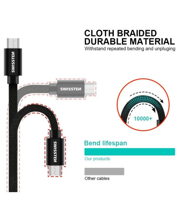 Swissten Textile Quick Charge Универсальный Micro USB Кабель данных 1.2m