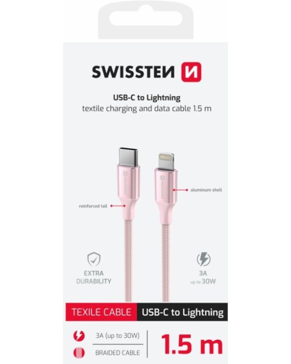 Swissten Textile II USB-C - Lightning Kабель для передачи данных и зарядки 1.5m