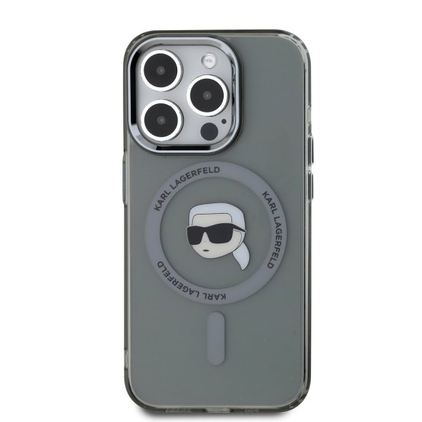 Karl Lagerfeld IML Karl Head Metal Frame MagSafe Case Защитный чехол для iPhone 15 Pro Max / чёрный