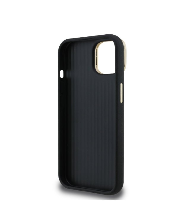 Guess PU Grained 4G Logo Stand Camera Frame Case Защитный чехол для iPhone 13 / чёрный