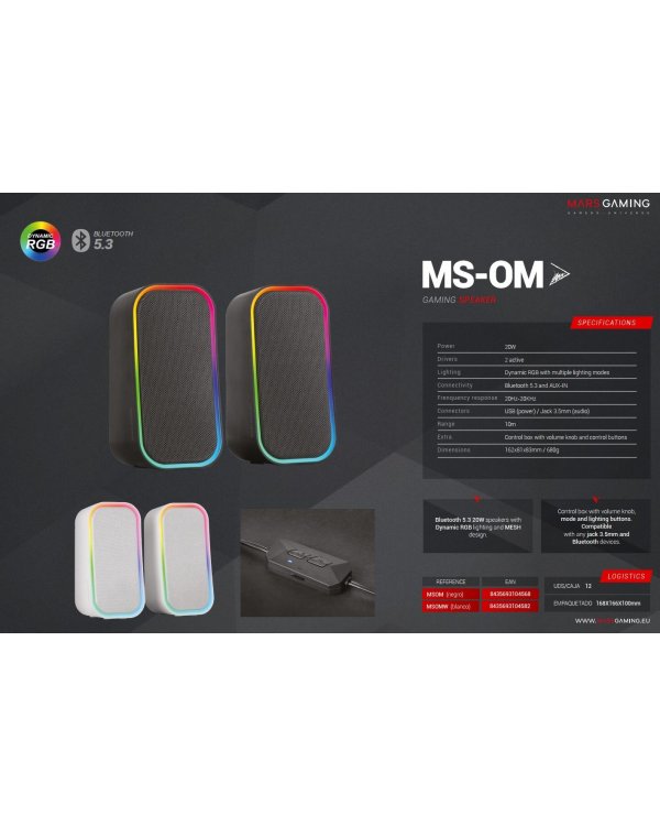 Mars Gaming MSOMW USB DSP Стерео система для ПК 20W / RGB / Bluetooth 5.3