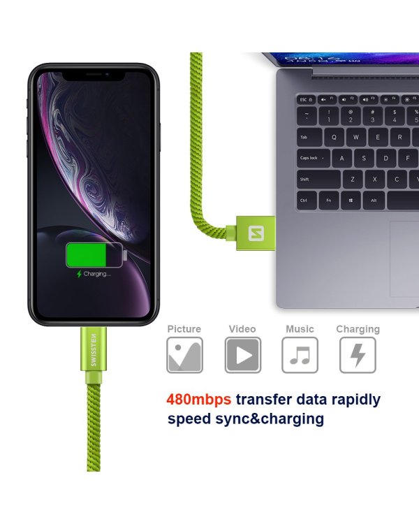 Swissten Textile Fast Charge 3A Lightning Кабель Для Зарядки и Переноса Данных 2m