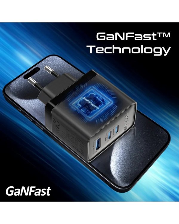 Promate PowerPort-45 GaNFast™ Зарядное устройство 45W / QC3.0 / PD45W