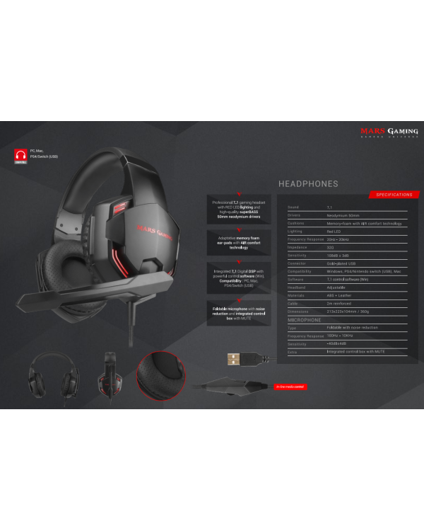 Дополнительное изображение книги «Mars Gaming MCPPRO Combo 3in1 Spēļu pele ar austiņām un paliktni RGB / 9800 DPI / USB 7.1 / 780x300mm»