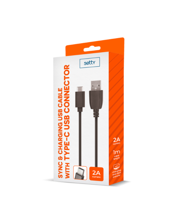 Setty Кабель USB-A - USB-C / 1m / 2A / черный