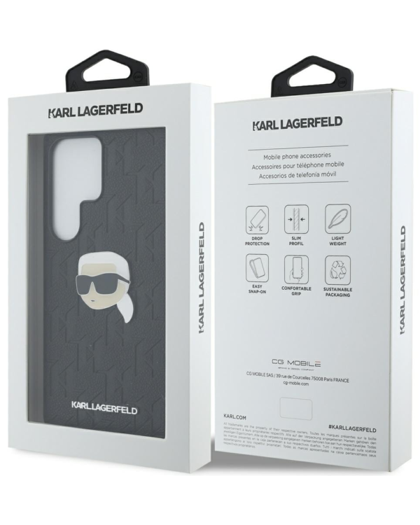 Karl Lagerfeld Leather Monogram Pin Logo Karl Head Чехол для Samsung Galaxy S25 Ultra