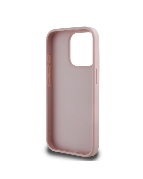 Guess PU Grained 4G Metal Logo Case Защитный чехол для iPhone 15 Pro / розовый