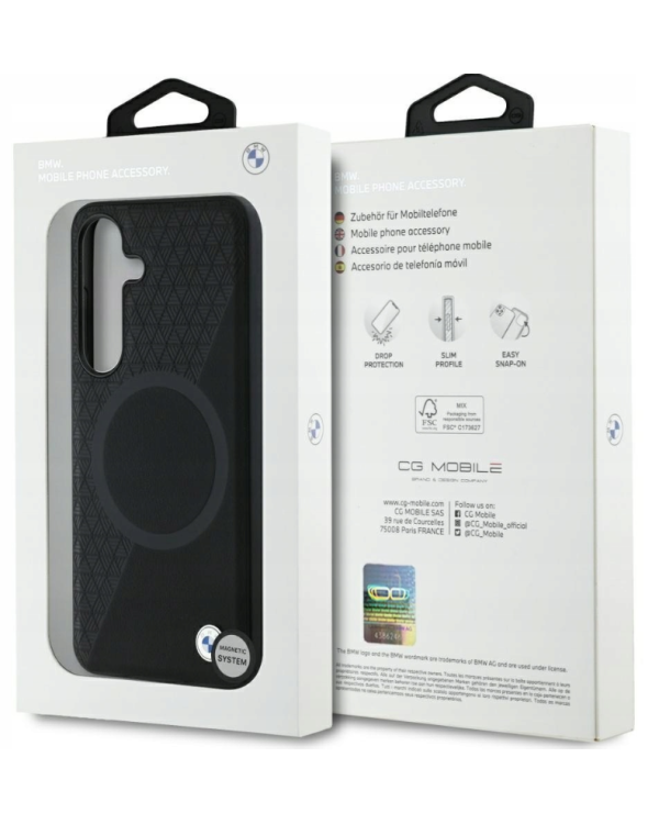 BMW Leather Half Textured MagSafe Чехол для Samsung Galaxy S25