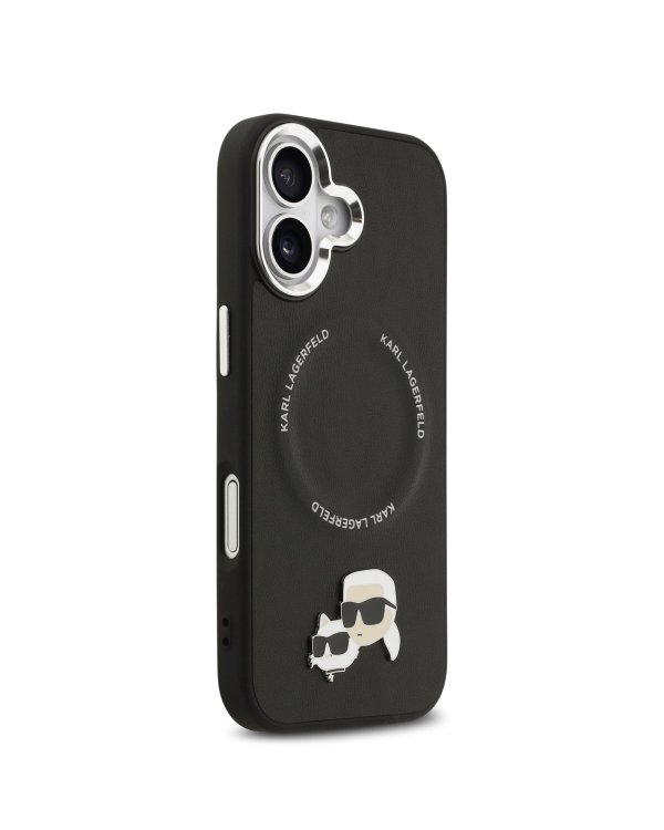 Karl Lagerfeld PU Karl and Choupette Heads Pins MagSafe Case Защитный чехол для iPhone 17 / чёрный