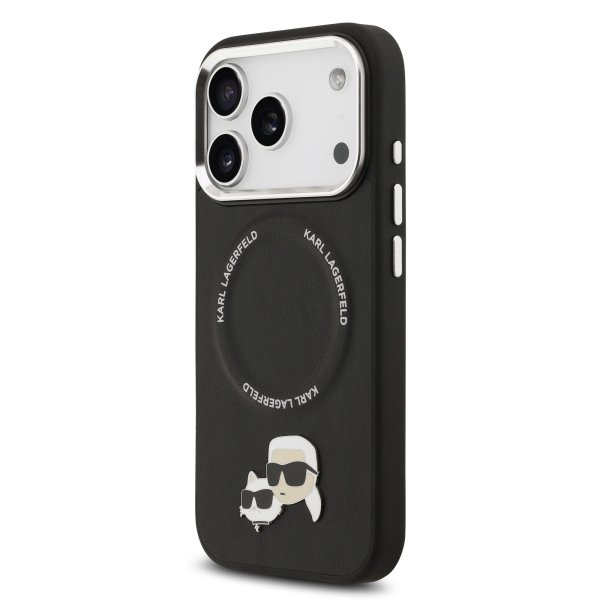 Karl Lagerfeld PU Karl and Choupette Heads Pins MagSafe Защитный чехол для iPhone 17 Pro / чёрный