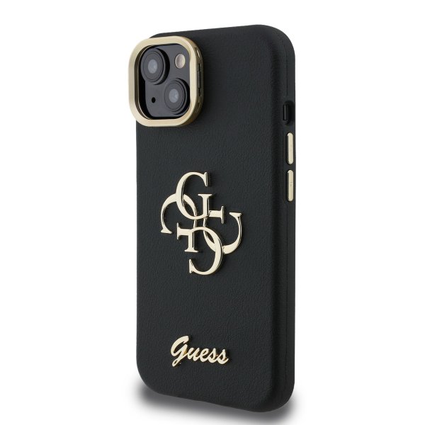 Guess PU Grained 4G Logo Stand Camera Frame Case Защитный чехол для iPhone 13 / чёрный