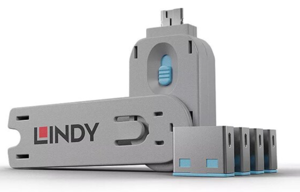 Lindy 40452 USB Type A Набор блокираторов порта 4шт + ключ / синий