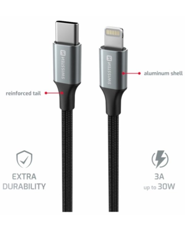 Swissten Textile II USB-C - Lightning Kабель для передачи данных и зарядки 1.5m