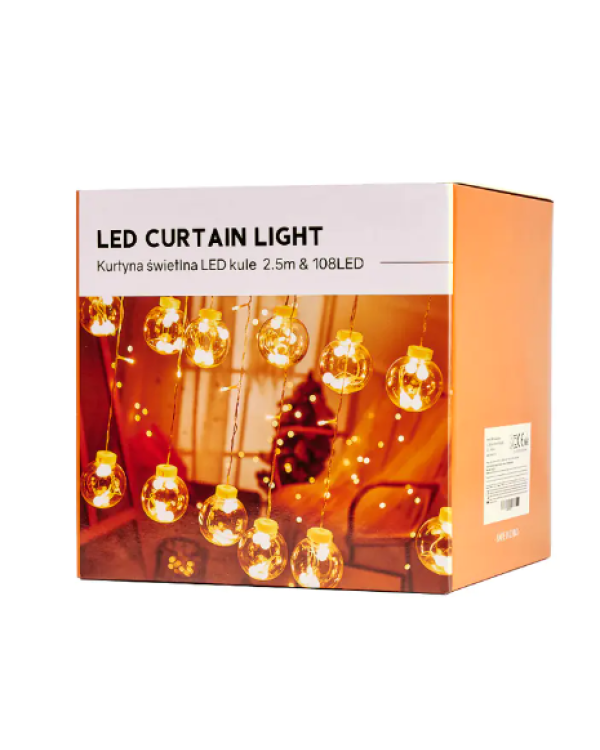 RoGer LED Светящиеся Занавески Шарики 108 LED Тепло- белый 3m