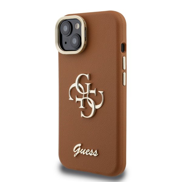 Guess PU Grained 4G Logo Stand Camera Frame Case Защитный чехол для iPhone 13 / коричневый