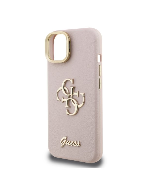 Guess PU Grained 4G Logo Stand Camera Frame Case Защитный чехол для iPhone 13 / розовый