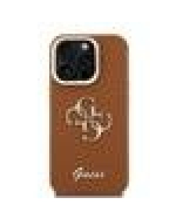 Guess PU Grained 4G Logo Stand Camera Frame Case Защитный чехол для iPhone 15 Pro / коричневый