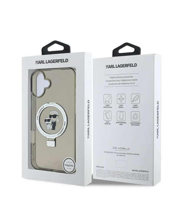 Karl Lagerfeld Ringstand Karl and Choupette MagSafe Защитный чехол для iPhone 16 Plus / чёрный