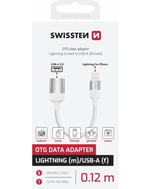 Swissten Textile Lightning - USB-A OTG Адаптер 0.12m