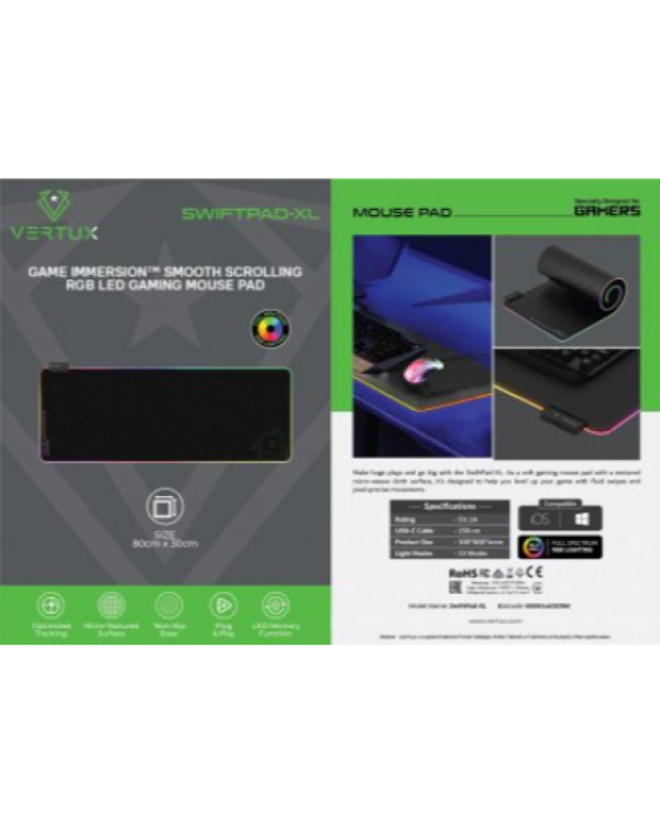 VERTUX SwiftPad-XL Игровой коврик с RGB подсветкой