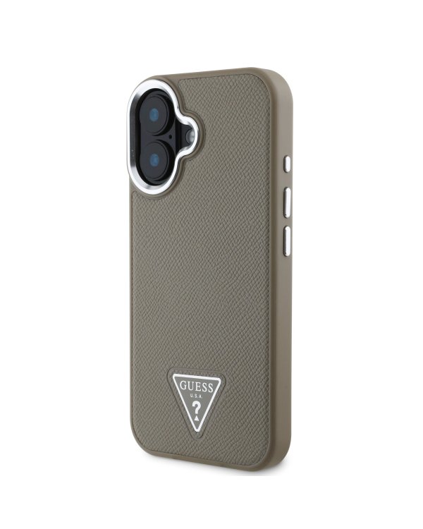 Guess PU Grained Triangle Logo MagSafe Case Защитный чехол для iPhone 16 / коричневый