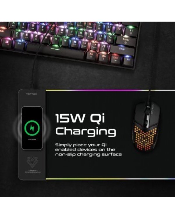 Vertux RaftPad-Qi Gaming XL Игровой коврик с RGB подсветкой и Qi беспроводной зарядкой 15W