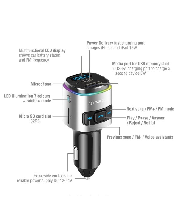 4smarts Transmiter FM Автомобильное зарядное устройство Bluetooth 5.0 / Micro SD / MP3 / 24V